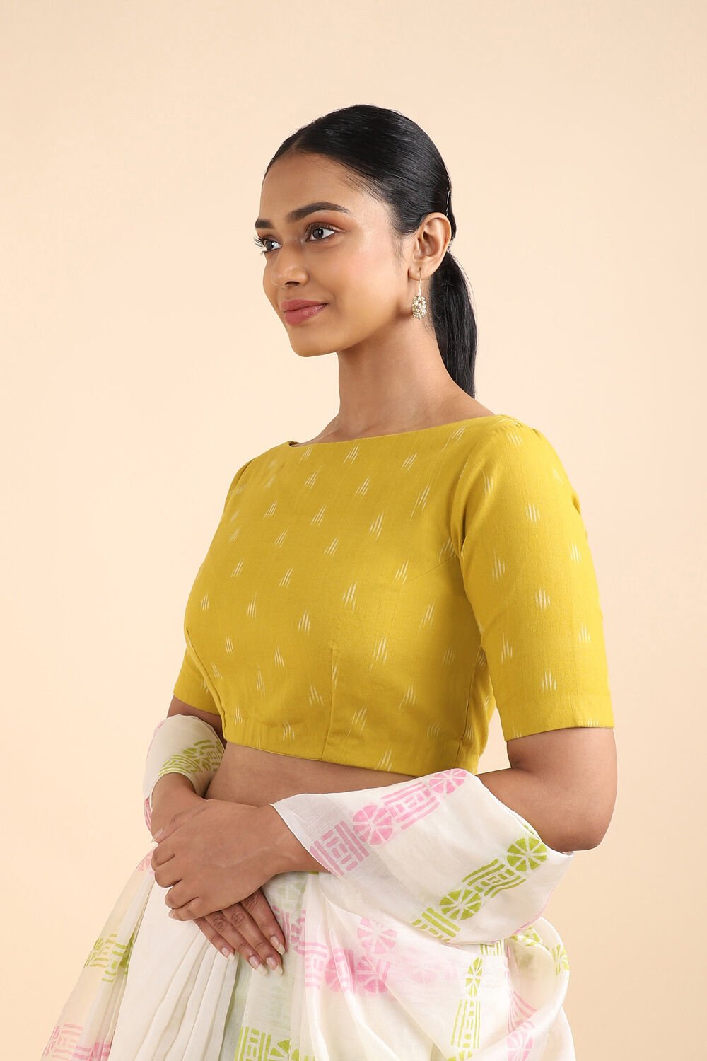 Yellow Ajrakh Block Printed Cotton Blouse image number null