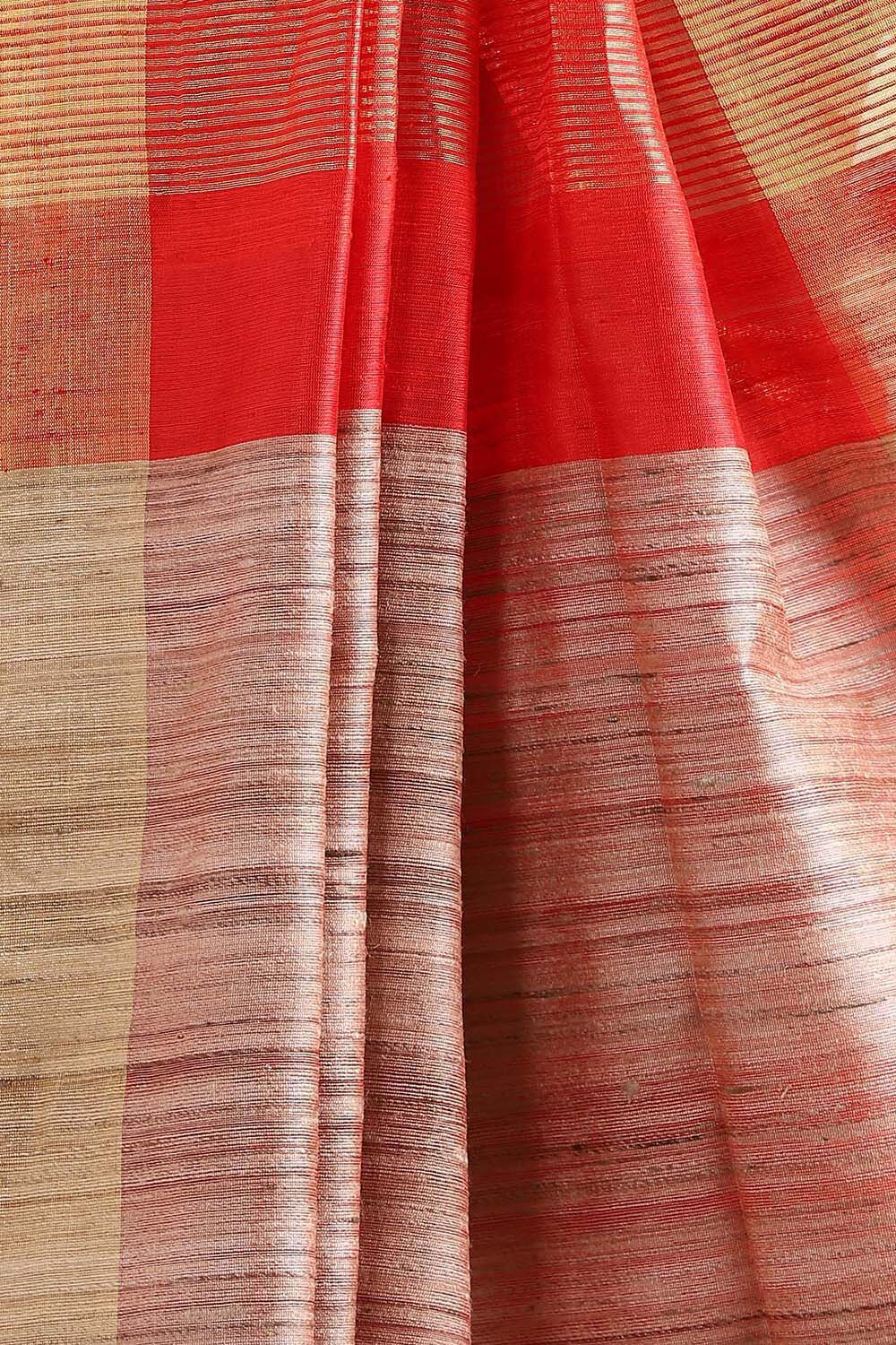 Red Pure Tussar Silk Bhagalpuri Saree image number null