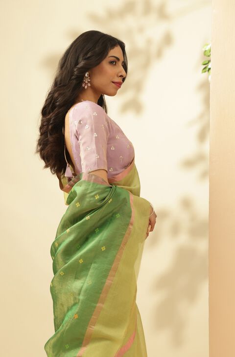 Light Green Woven Pure Tissue Cotton Chanderi Saree