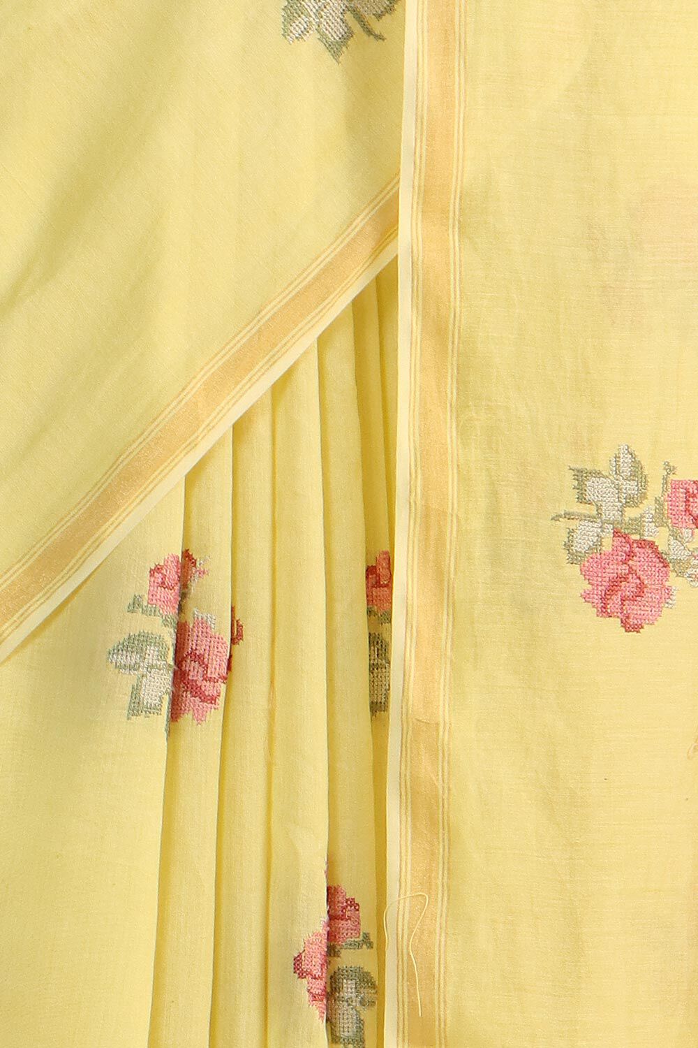 Light Yellow Pure Silk Cotton Embroidered Saree image number null