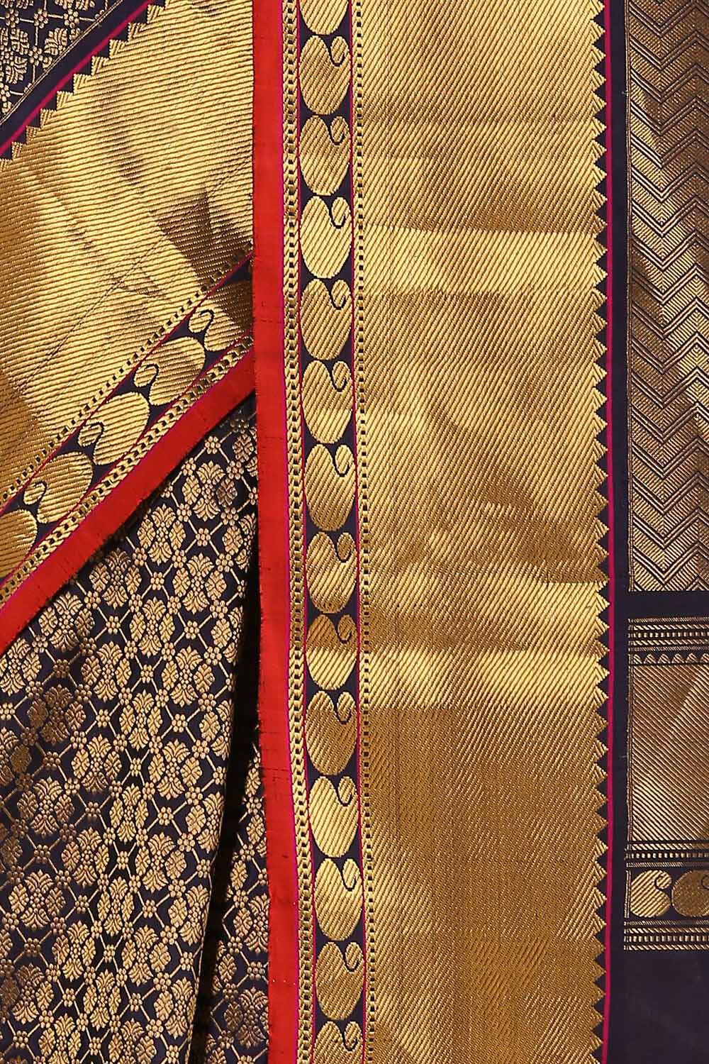 Dark Blue Pure Silk Kanjivaram Saree image number null