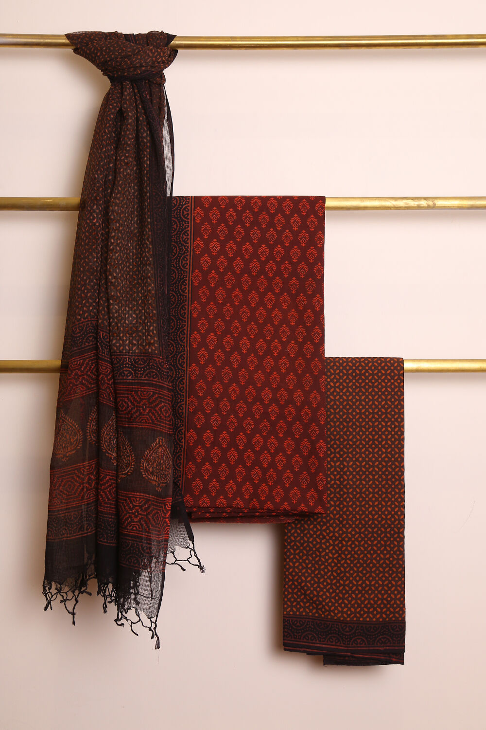Dark Brown Pure Cotton Suit Set image number null