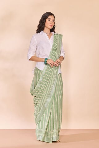 Green Bagru Viscose Cotton Dabu Block Printed Saree thumbnail image number null