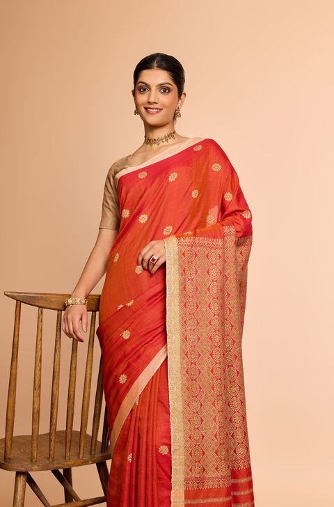 Orange Assam Woven Pure Eri Saree