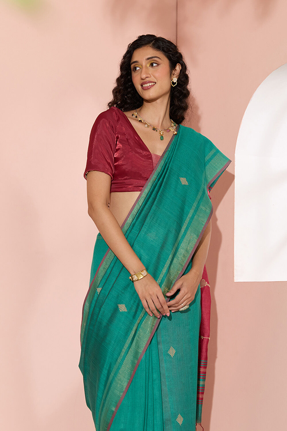 Green Woven Silk Viscose Bhagalpur Saree image number null