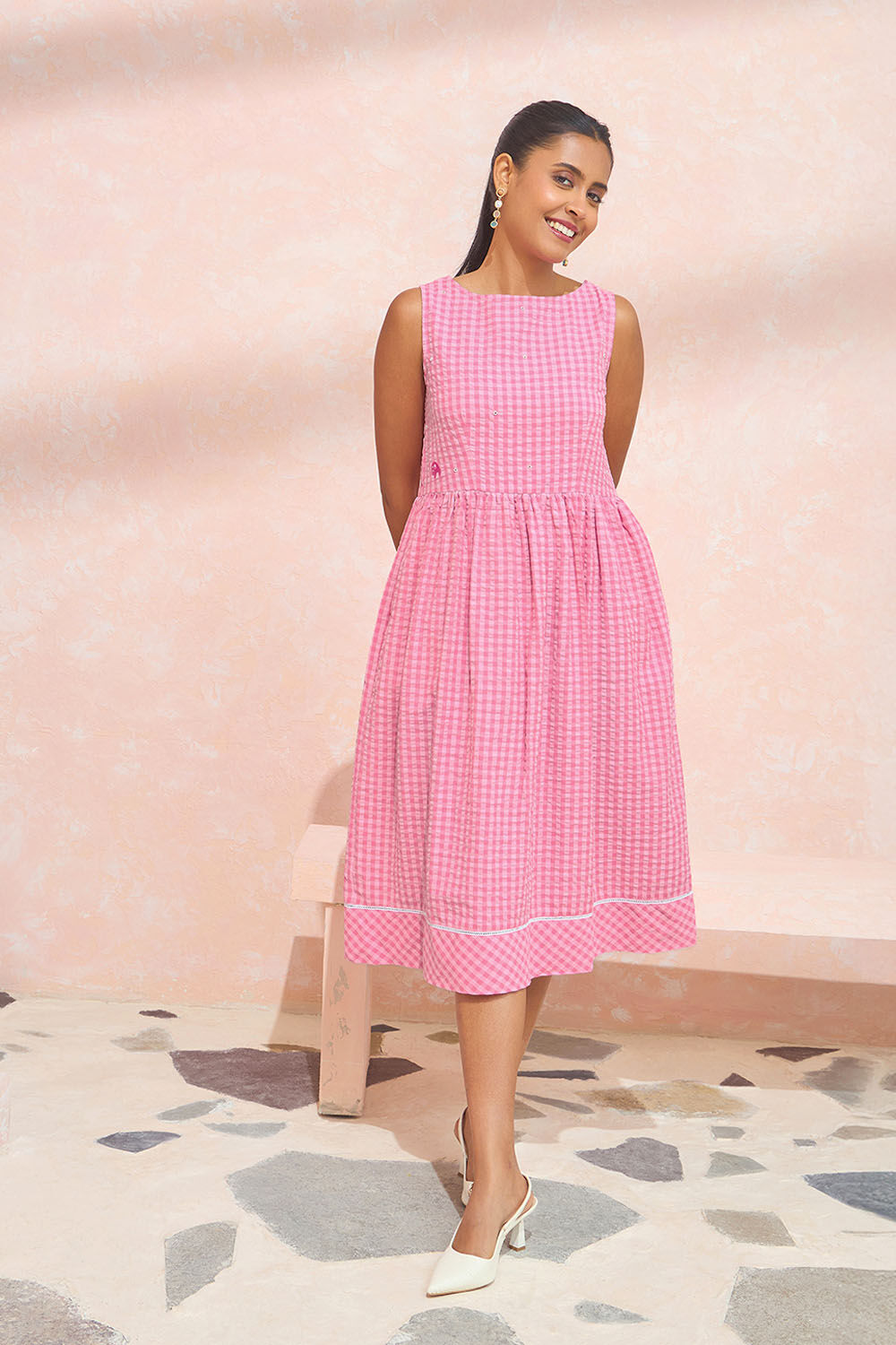 Pink Pure Cotton Embroidered Dress image number null