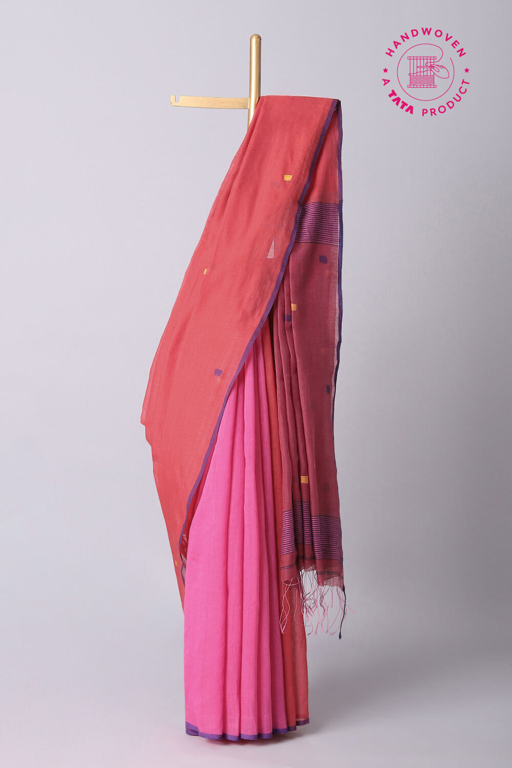 Pink Pure Silk Cotton Jamdani Saree image number null
