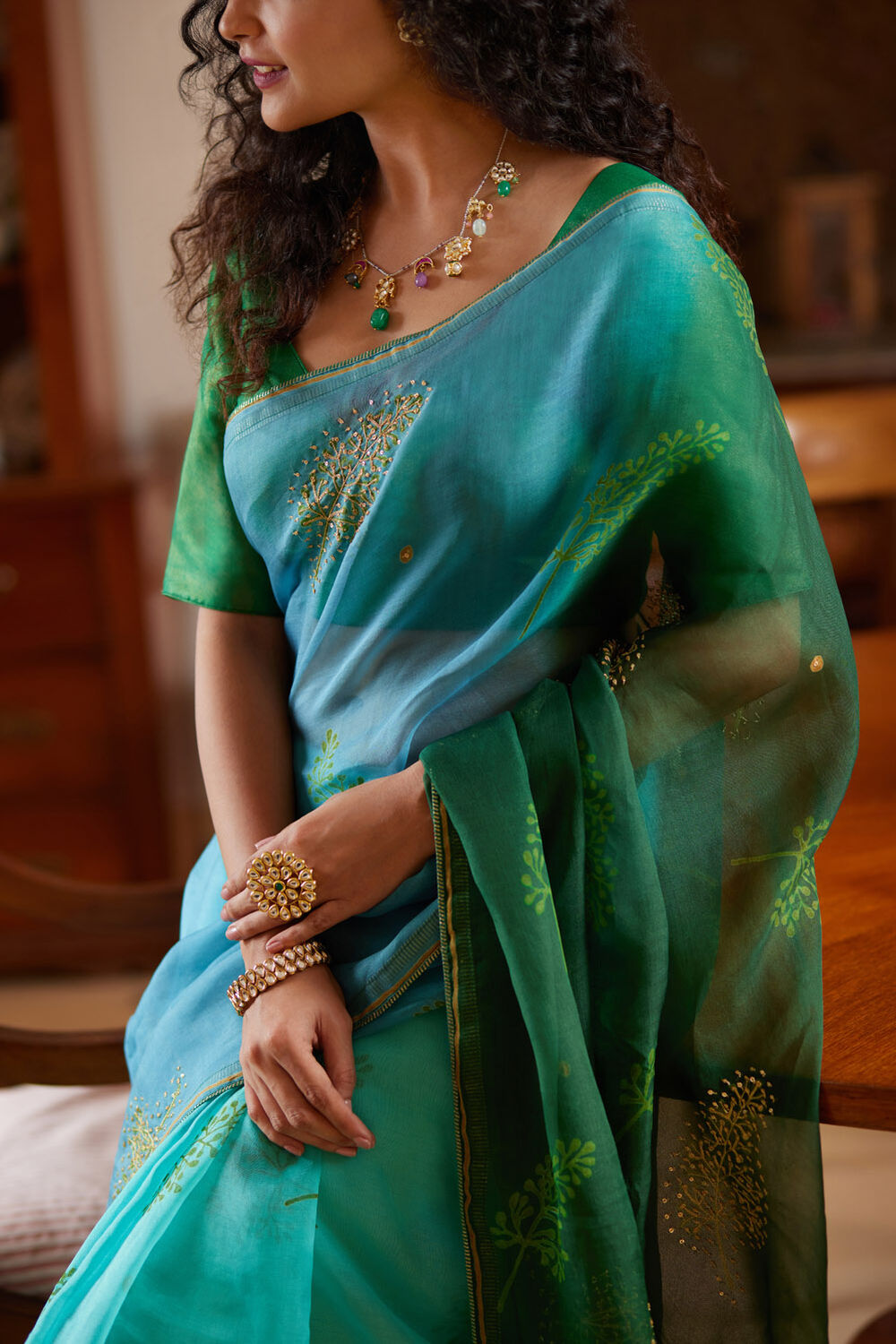 Blue Pure Silk Organza Hand Painted Saree image number null