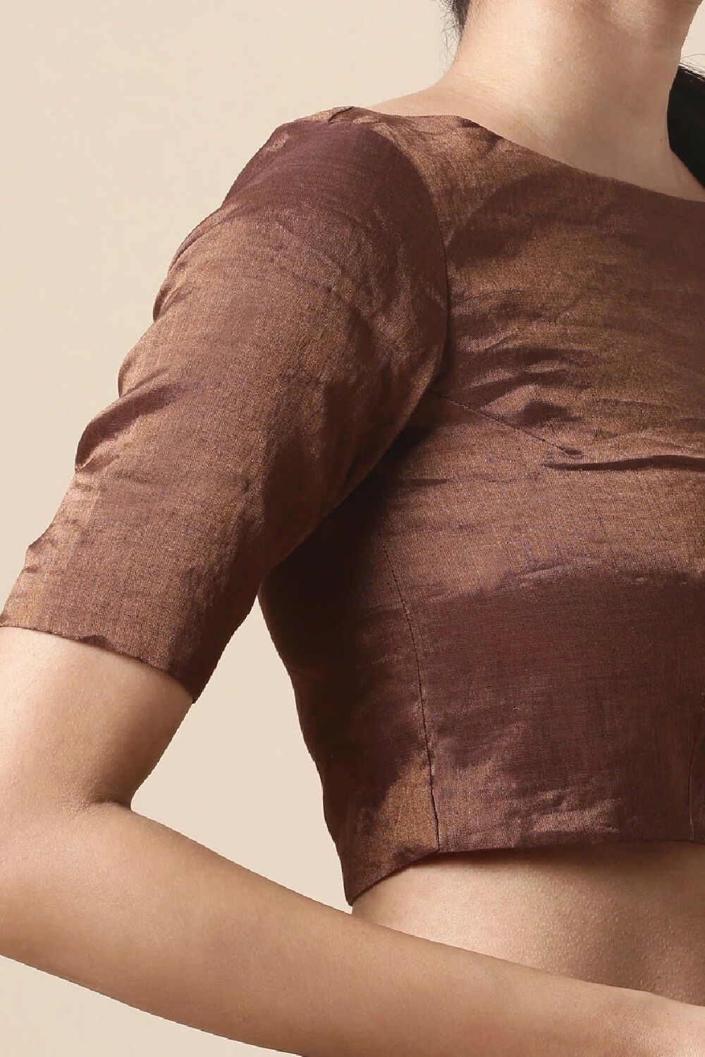 Coffee Brown Tissue Cotton Blouse image number null