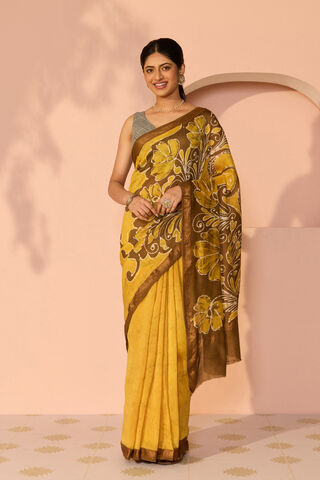 Yellow Ujjain Pure Silk Cotton Batik Saree thumbnail image number null
