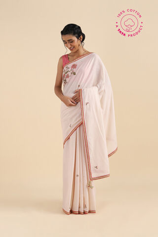 Off White Pure Cotton Embroidered Saree