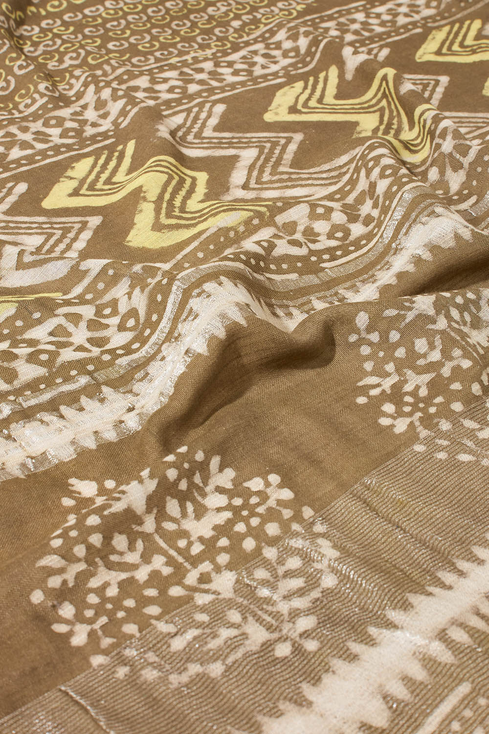 Brown Block Printed Cotton Viscose Saree image number null