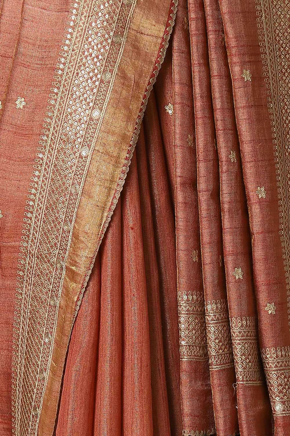 Brown Pure Tissue Tussar Embroidered Saree image number null