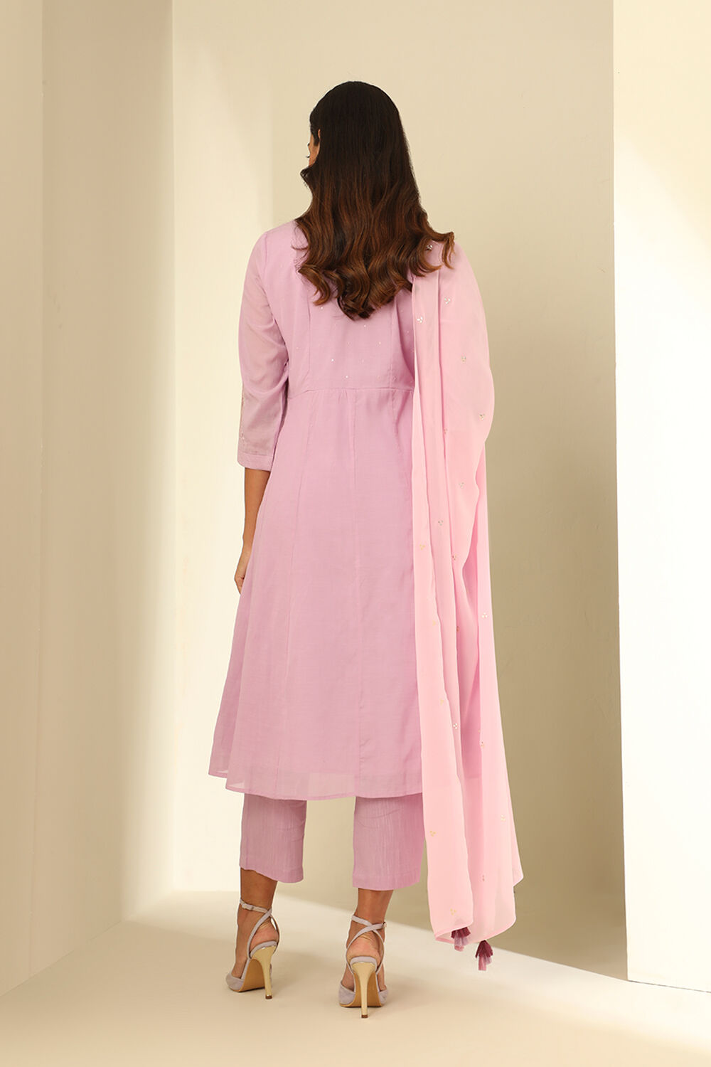 Lavender Embroidered Viscose Kurta Set image number null