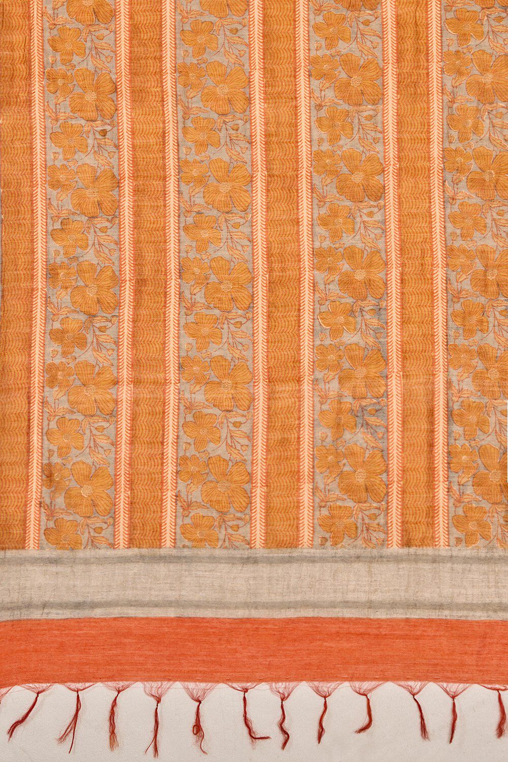 Dark Yellow Block Printed Silk Muga Dupatta image number null