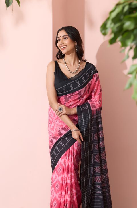 Pink Odissa Pure Cotton Ikat Saree