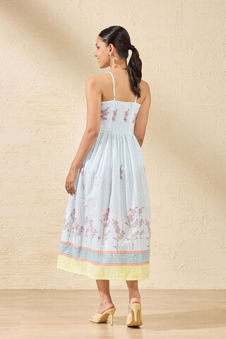 Off White Pure Cotton Printed Sanganeri Dress thumbnail image number null