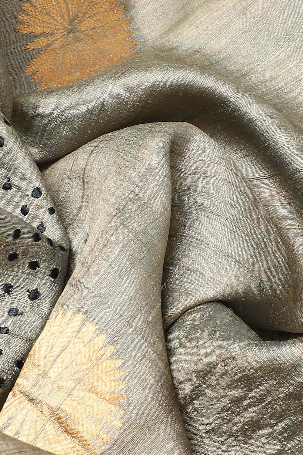 Grey Pure Silk Tussar Chanderi Saree image number null