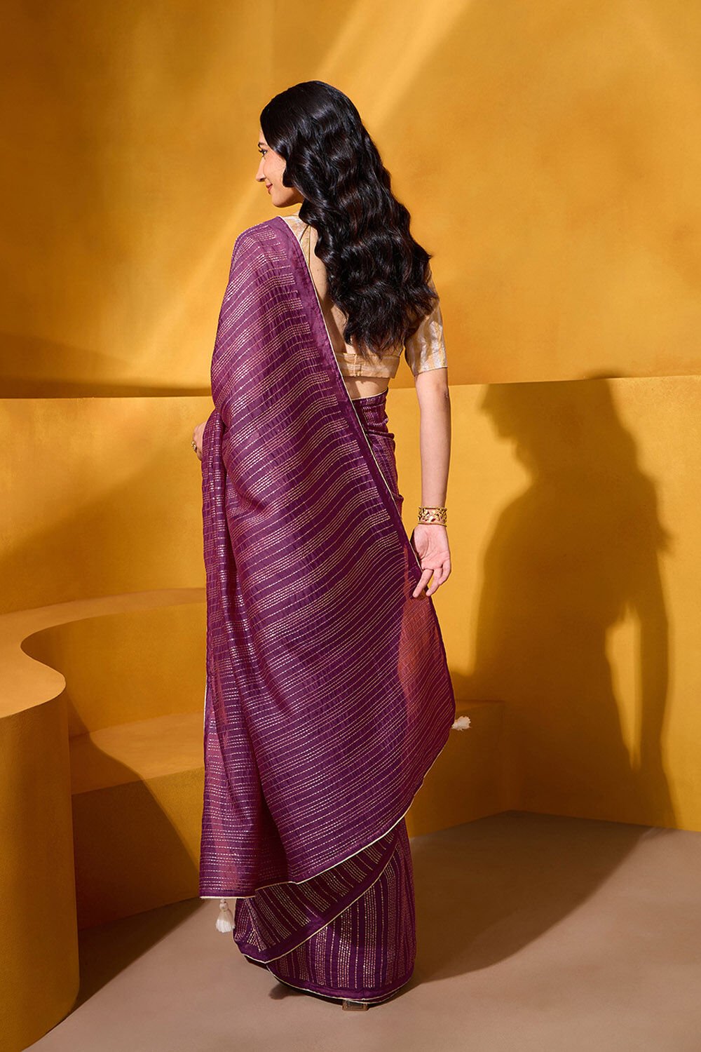 Dark Pink Silk Modal Embroidered Saree image number null