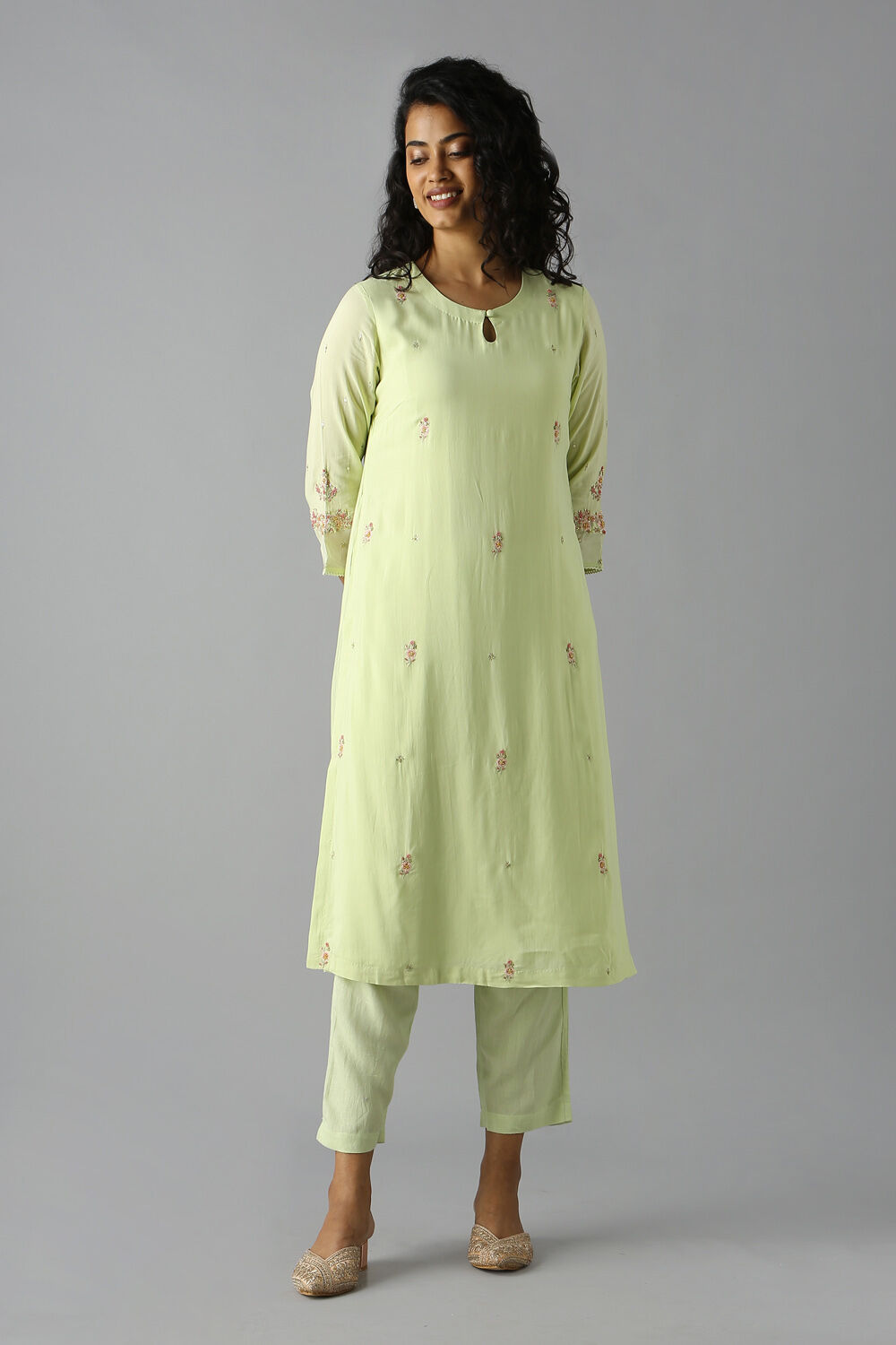 Light Green Embroideed Viscose Kurta Set image number null