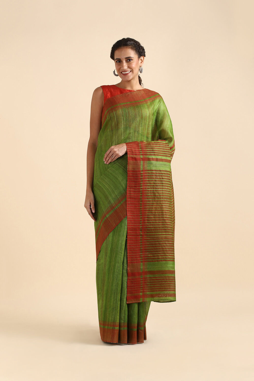 Green Pure Tussar Silk Bhagalpuri Saree image number null