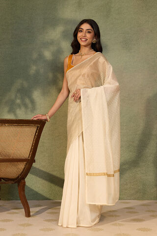 Off White Murshidabad Pure Silk Cotton Printed Embroidered Saree thumbnail image number null