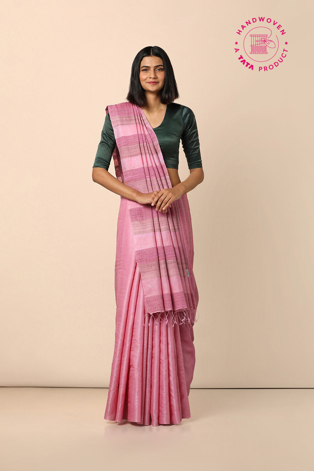 Light Pink Pure Tussar Silk Woven Saree image number null