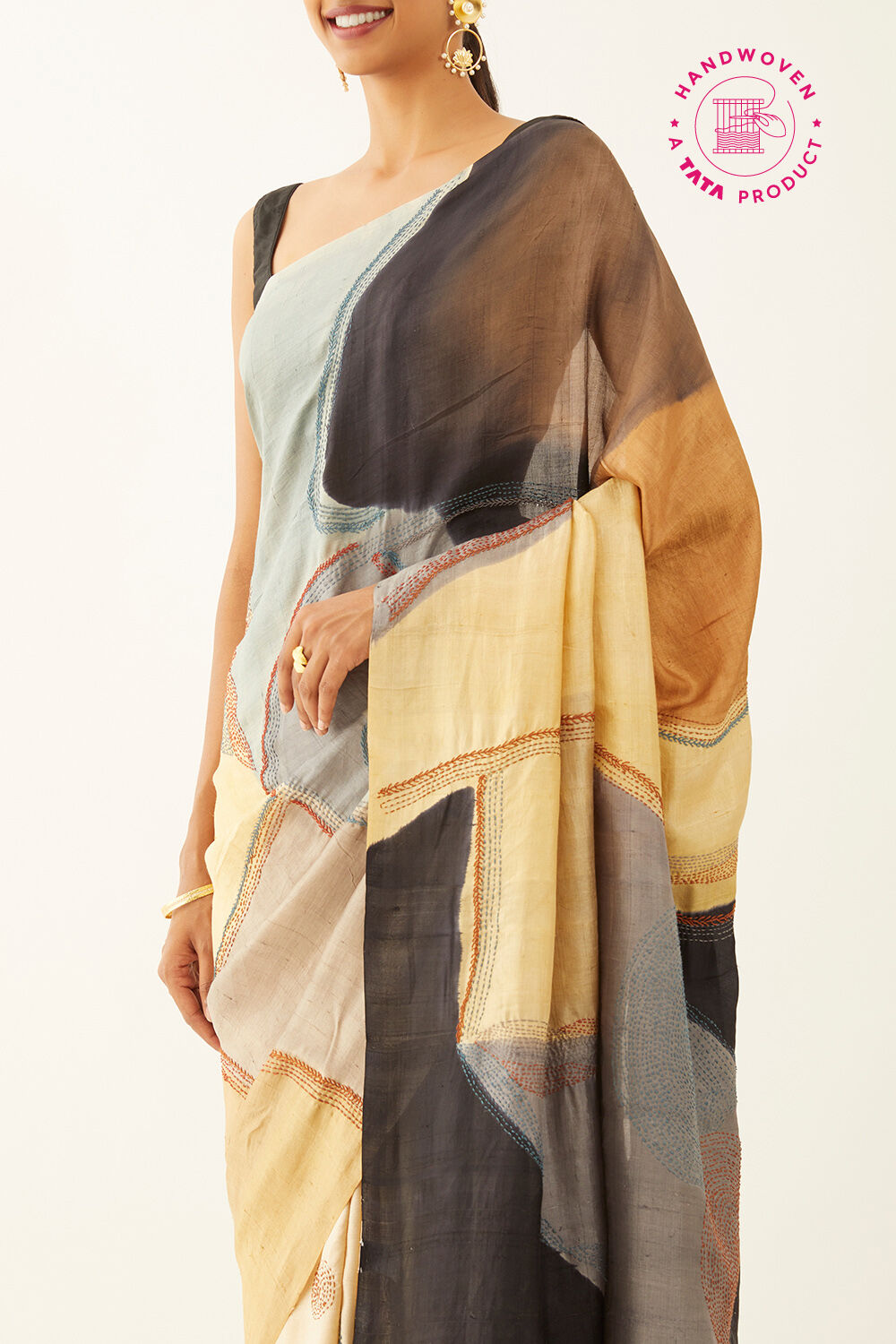 Multicolored Pure Silk Hand Painted Saree image number null
