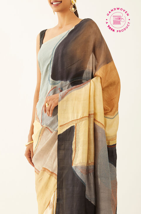 Multicolored Pure Silk Hand Painted Saree