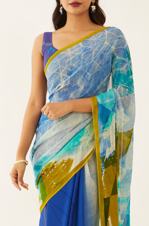 Multicoloured Viscose Georgette Digital Print Saree