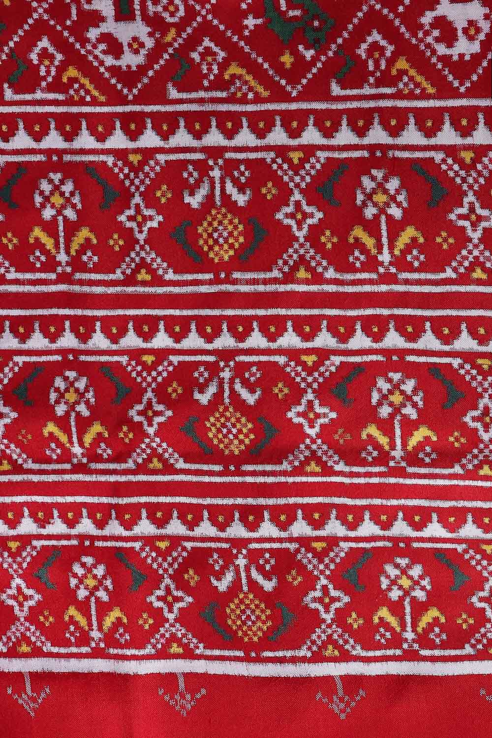 Red Silk Patan Patola Nari Kunjar Bhat Ikat Saree image number null