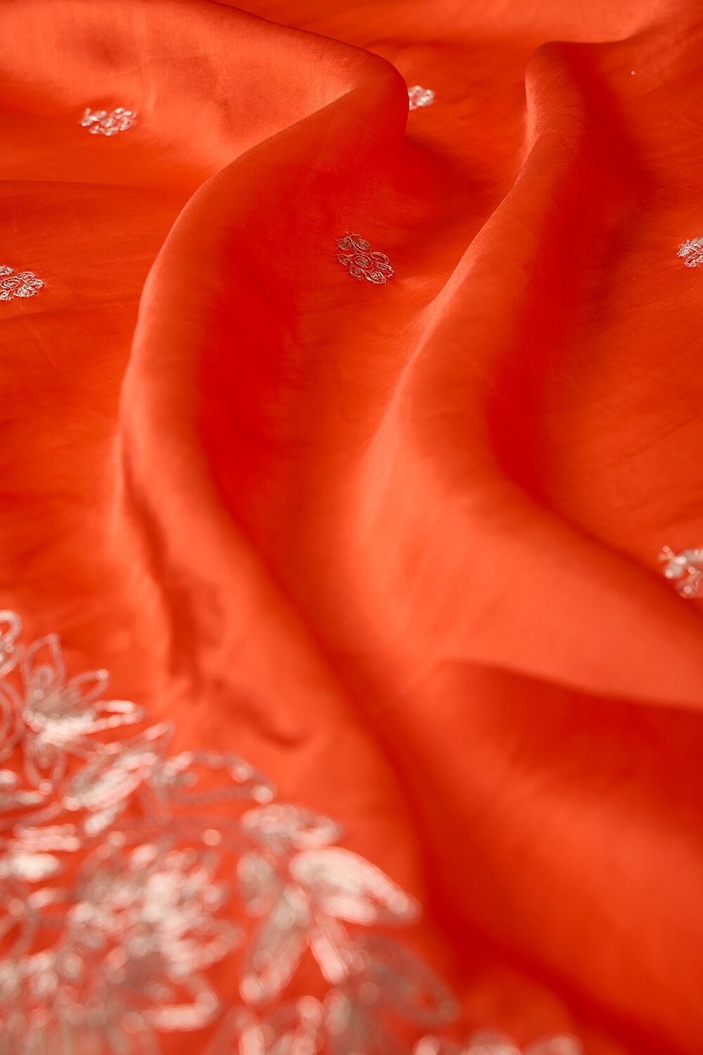 Orange Viscose Satin Embroidered Saree image number null