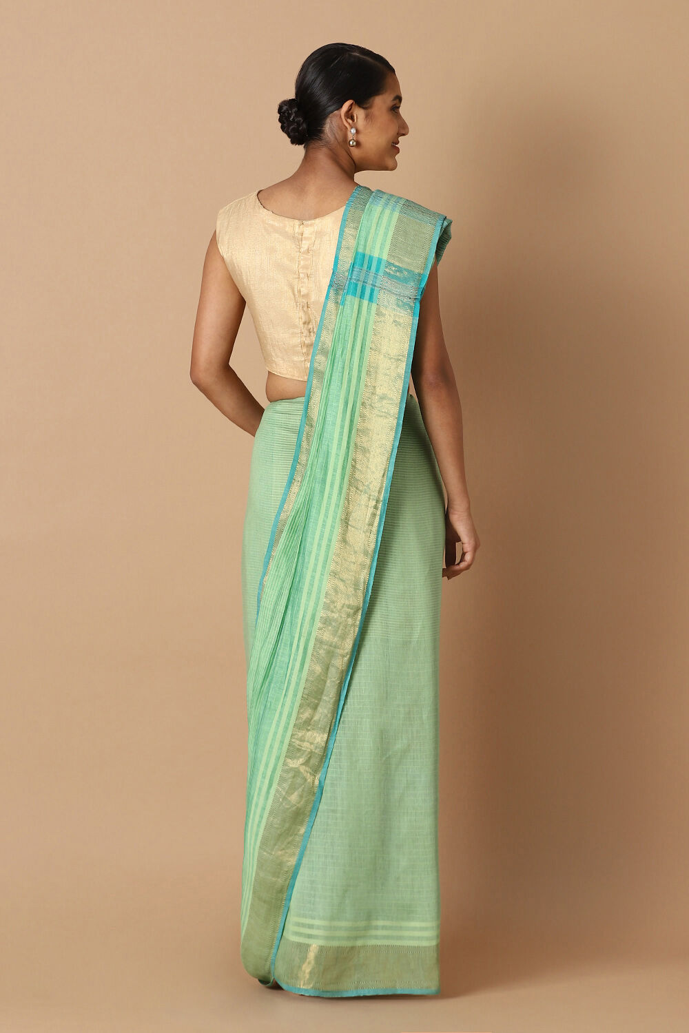 Green Pure Silk Linen Bhagalpuri Saree image number null
