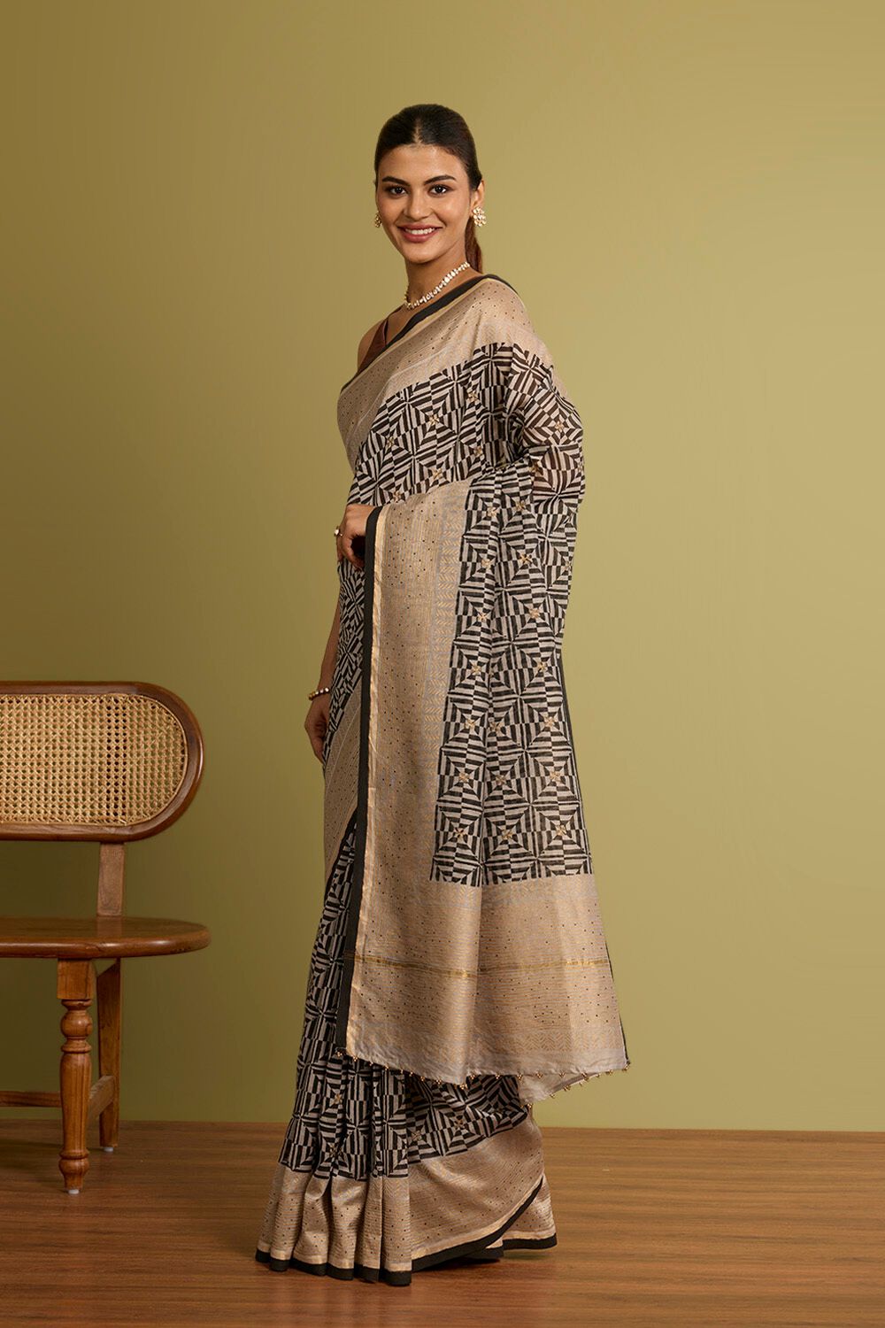Black Rajasthan Pure Silk Cotton Printed Sanganeri Saree image number null