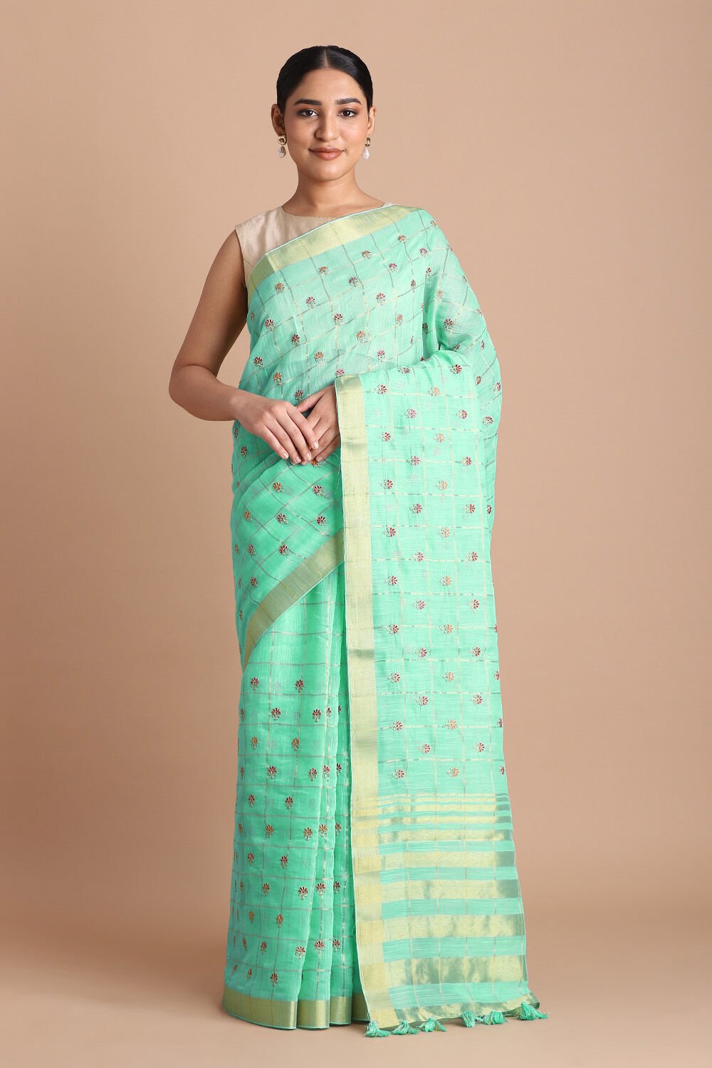 Light Pure Green Embroidered Saree image number null