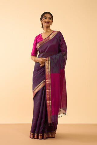 Purple Woven Pure Silk Tissue Maheshwar Saree thumbnail image number null