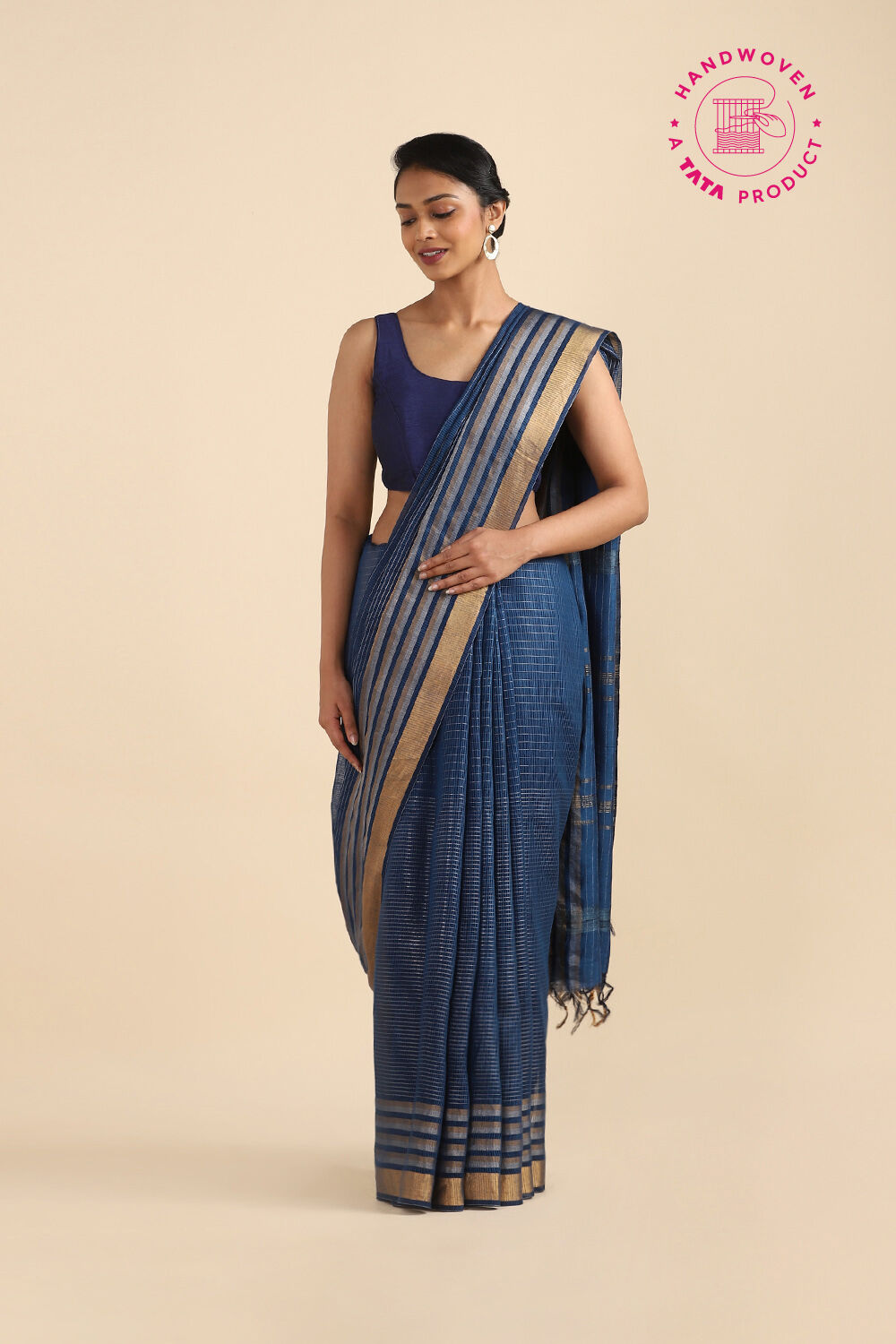 Blue Pure Silk Woven Saree image number null
