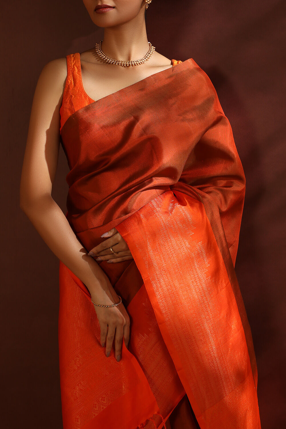 Orange South Pure Silk Woven Saree image number null