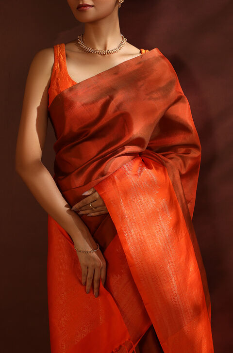 Orange South Pure Silk Woven Saree