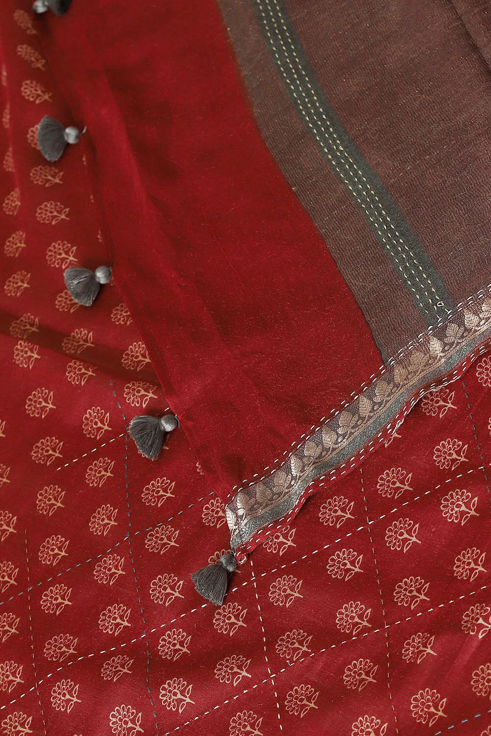Red Pure Tussar Printed Saree image number null
