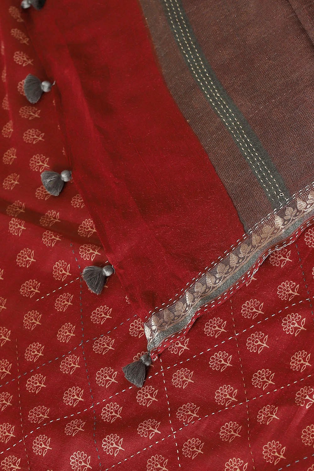 Red Pure Tussar Printed Saree image number null
