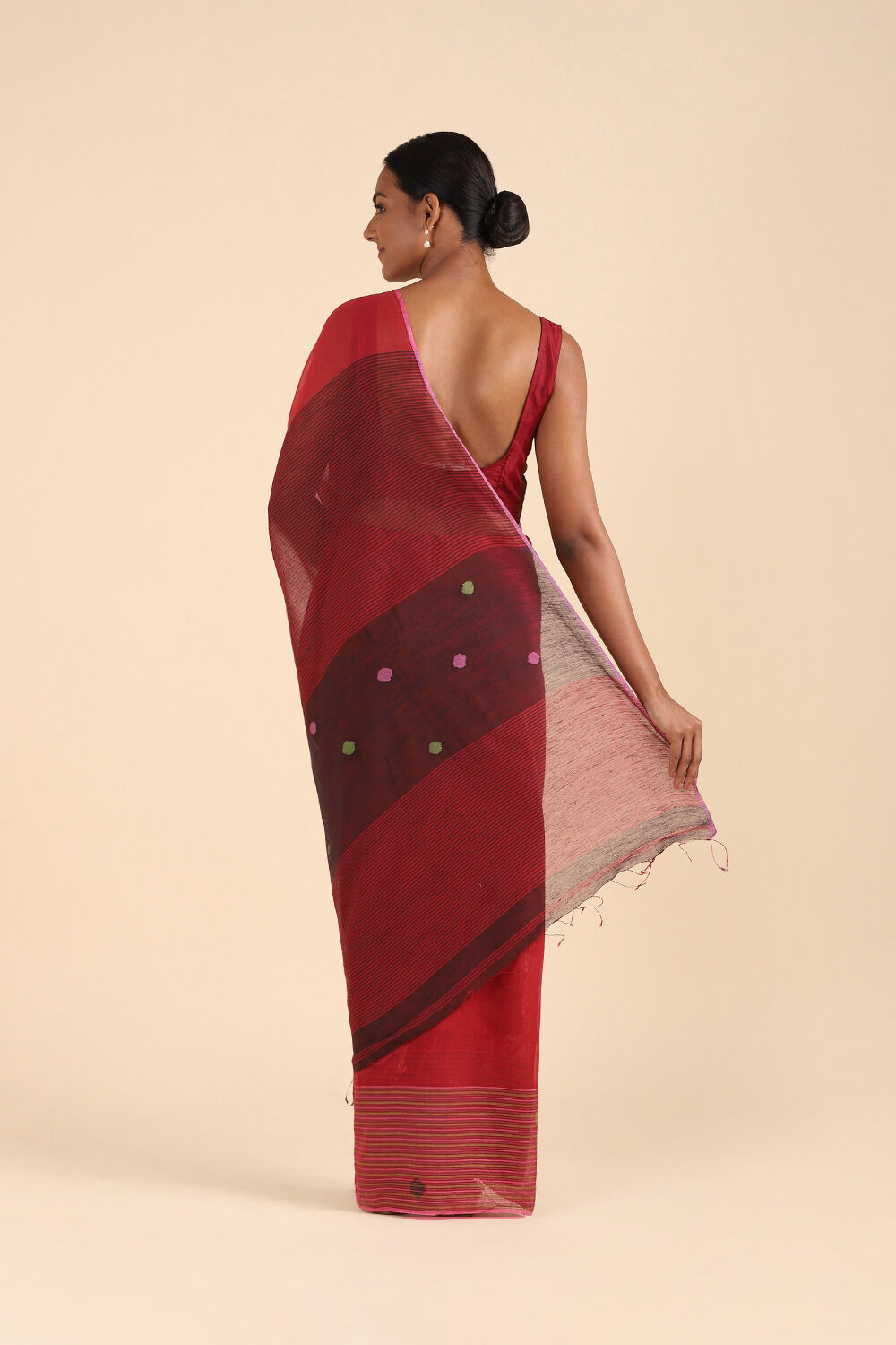 Red Pure Silk Cotton Jamdani Saree image number null