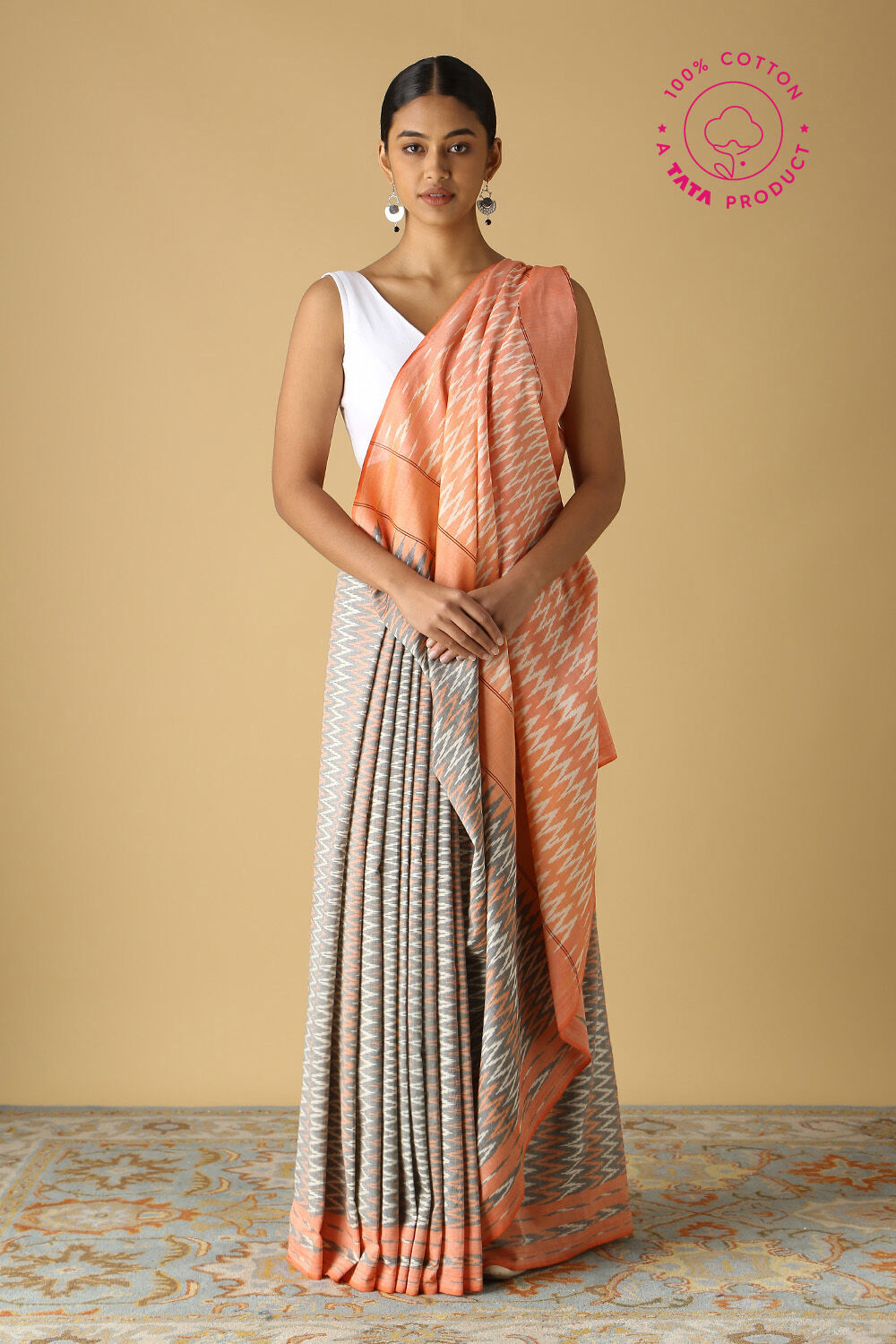 Grey Pure Cotton Pochampalli Ikat Saree image number null
