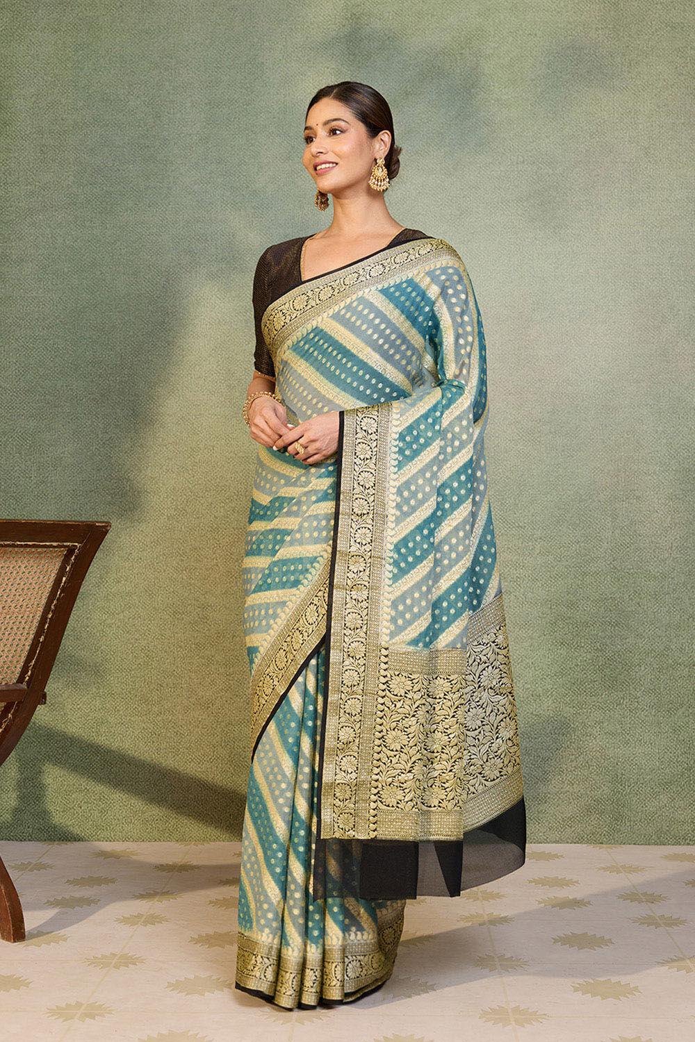 Blue Banaras Pure Silk Georgette Cutwork Saree image number null