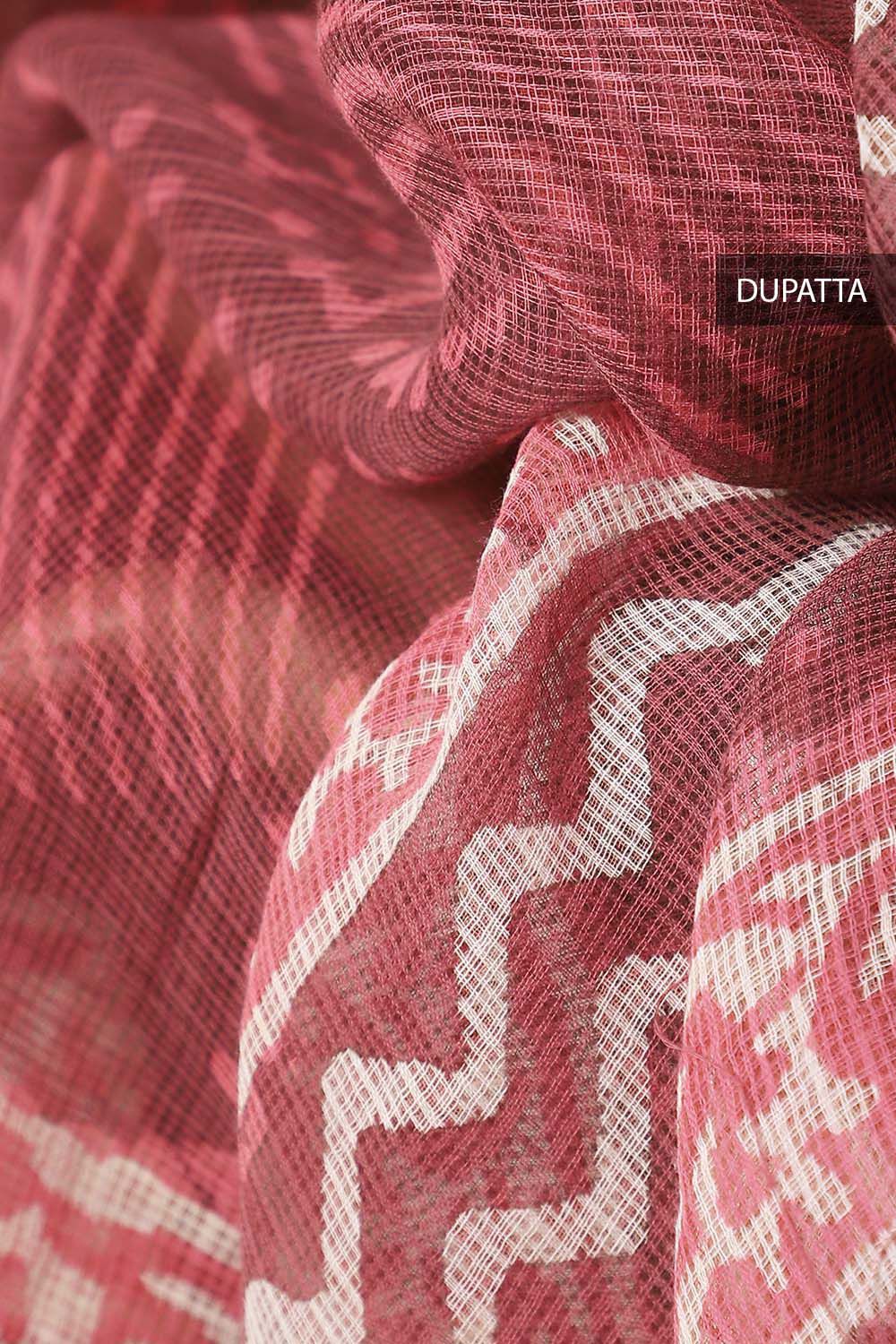 Dark Pink Cotton Bagru Printed Unstitched Suit Set image number null