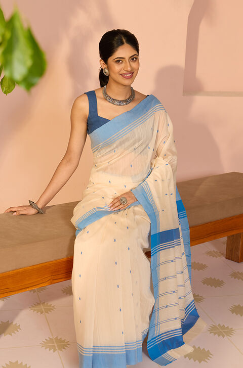 Off White Woven Pure Silk Cotton Chanderi Saree