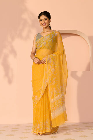 Yellow Screen Printed Viscose Chiffon Saree thumbnail image number null