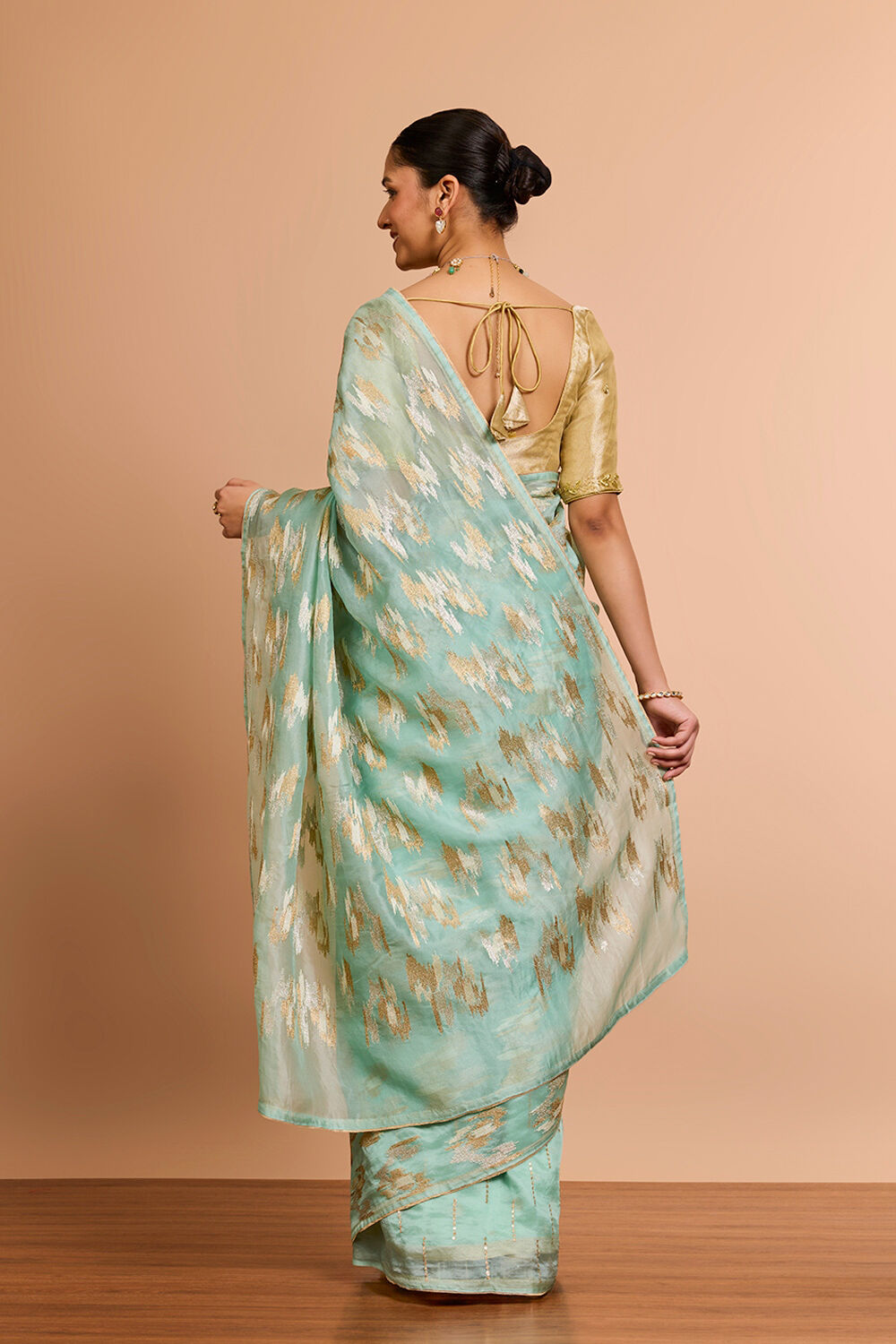 Light Blue Pure Silk Organza Embroidered Saree image number null