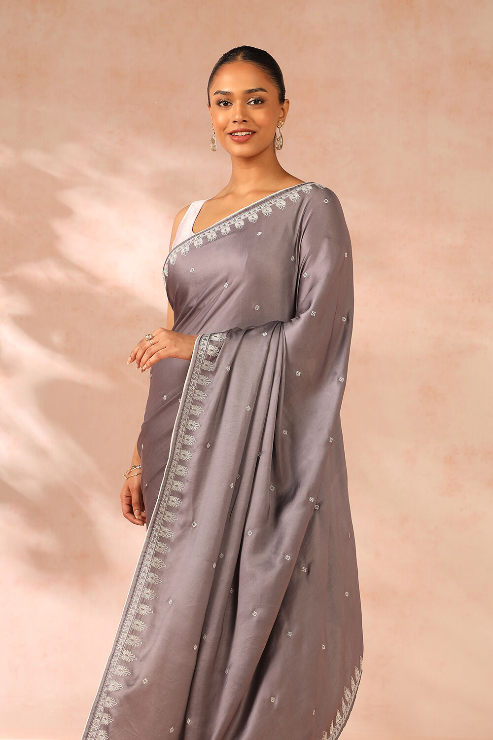 Grey Viscose Modal Embroidery Saree image number null