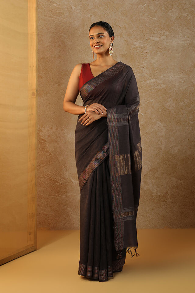 Black Bhagalpur Woven Pure Tussar Silk Saree